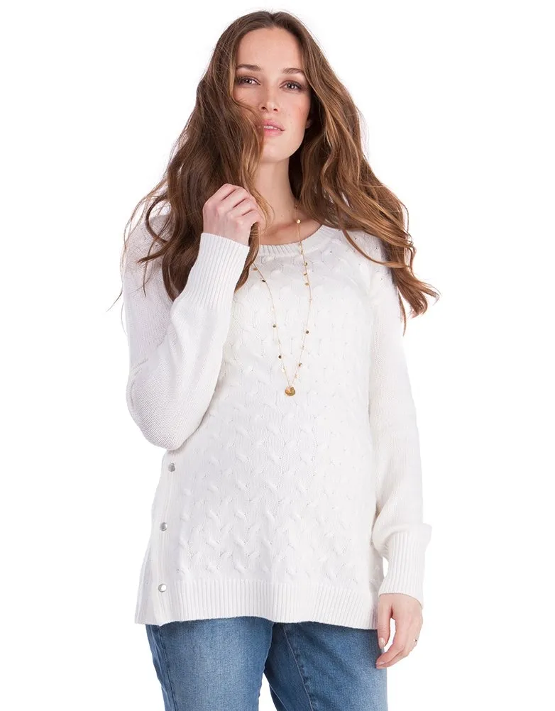 White Cable Knit Maternity & Nursing Sweater