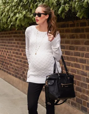 White Cable Knit Maternity & Nursing Sweater