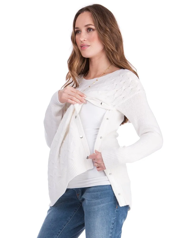 White Cable Knit Maternity & Nursing Sweater