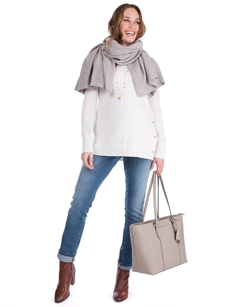 White Cable Knit Maternity & Nursing Sweater