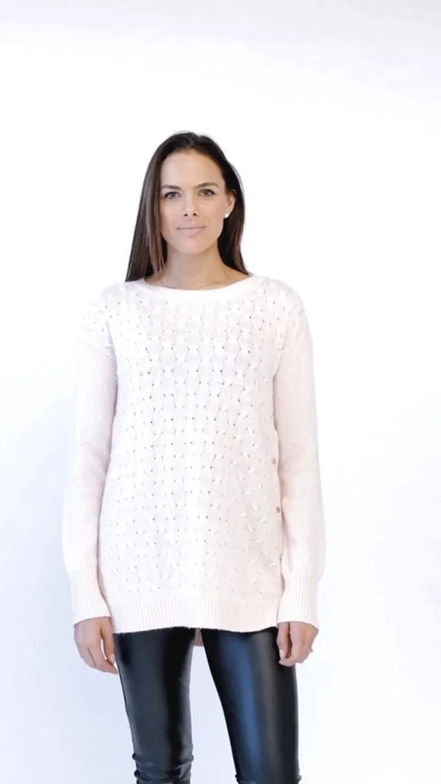 White Cable Knit Maternity & Nursing Sweater