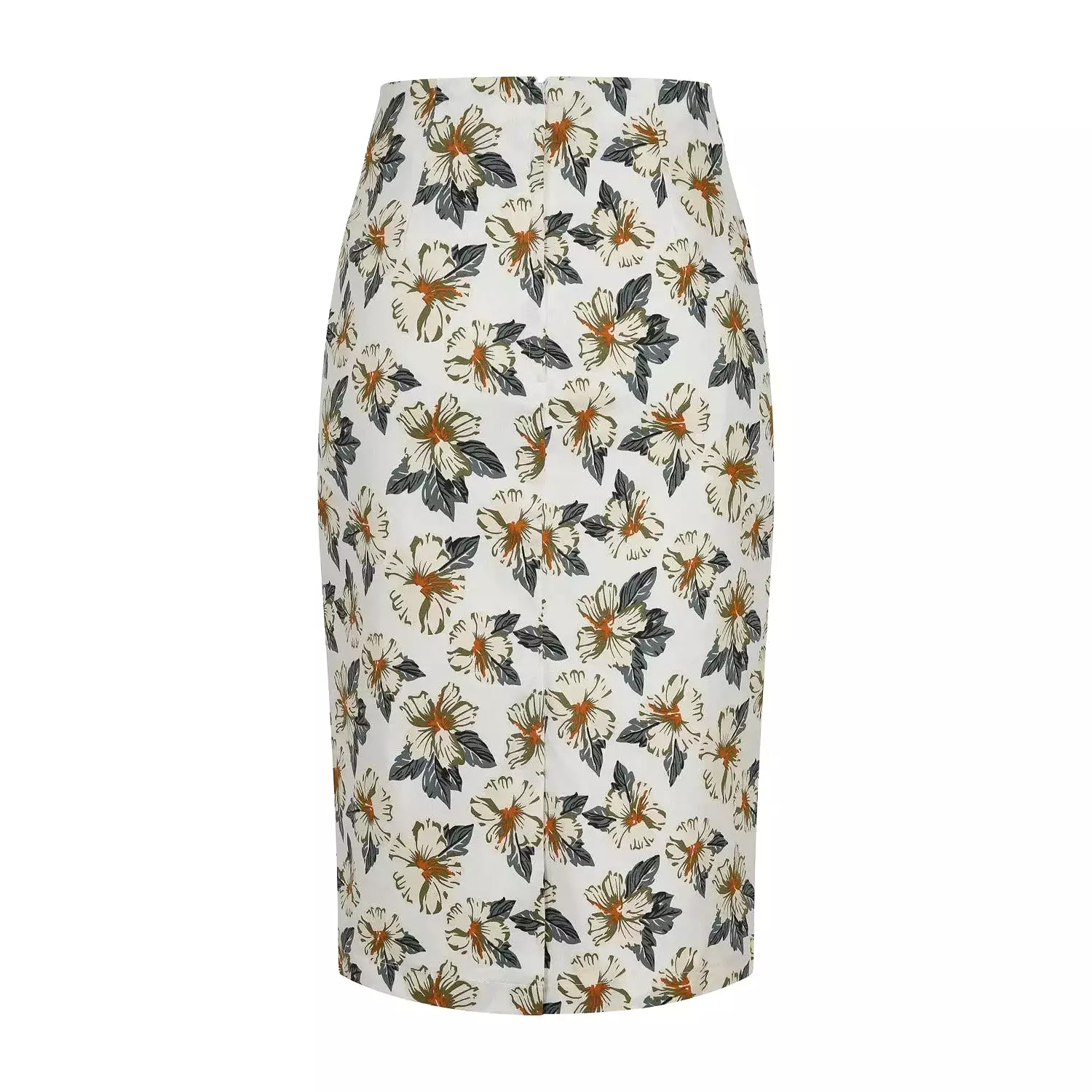 White Hawaiian Style Tie-Waist Pencil Skirt