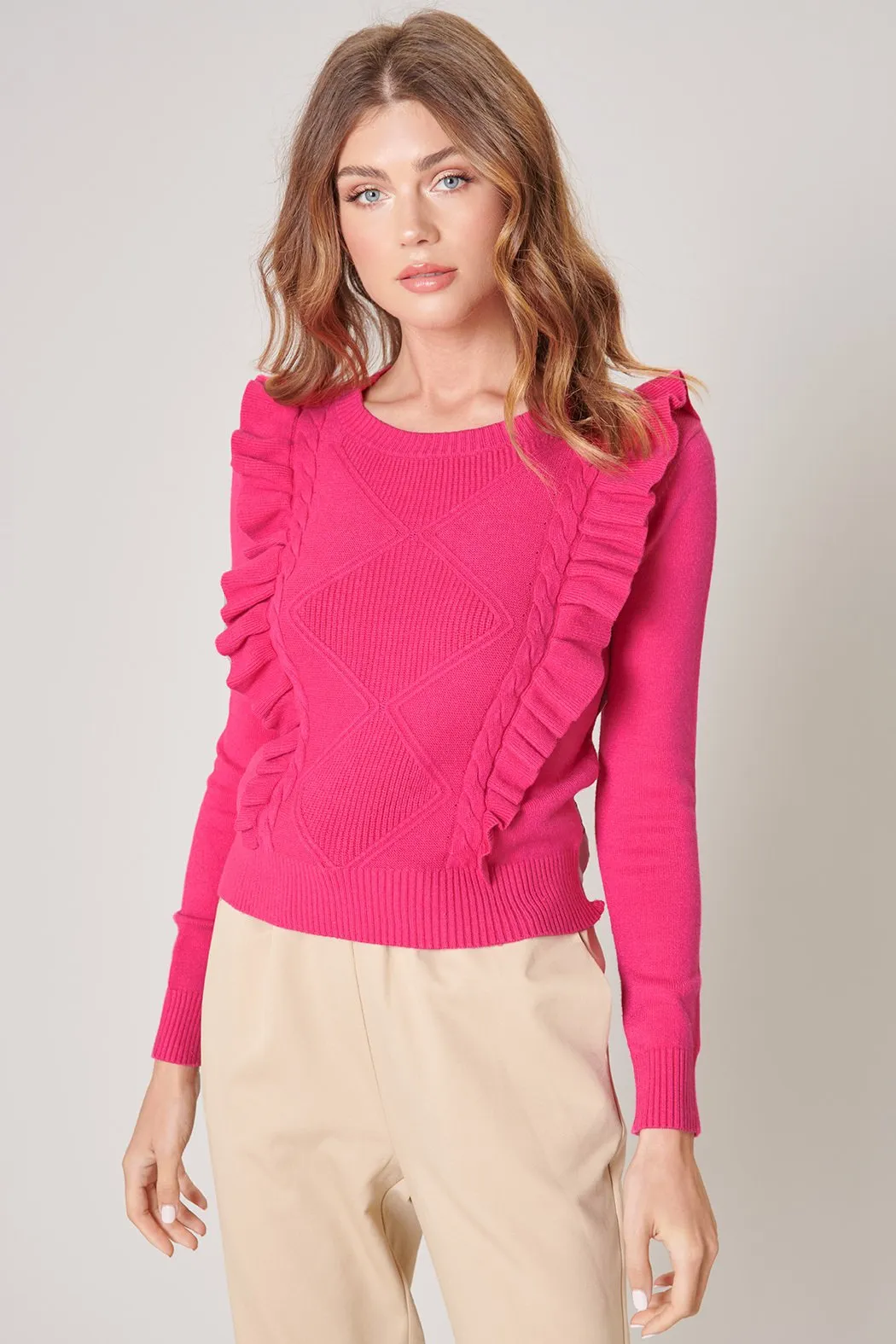 Wildfire Cable Knit Ruffle Sweater