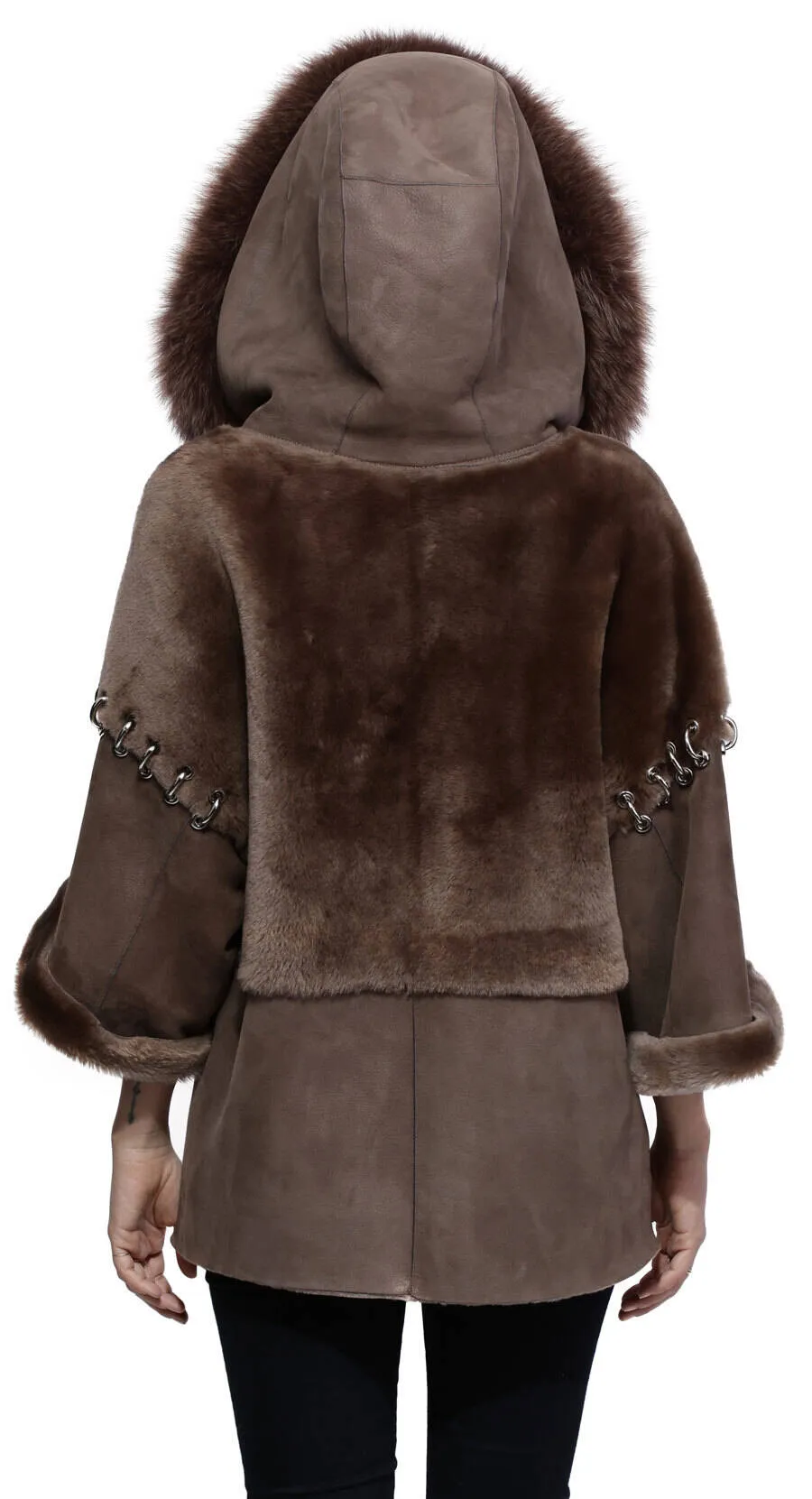 Woman's brown hooded sheep / fox jacket palermo