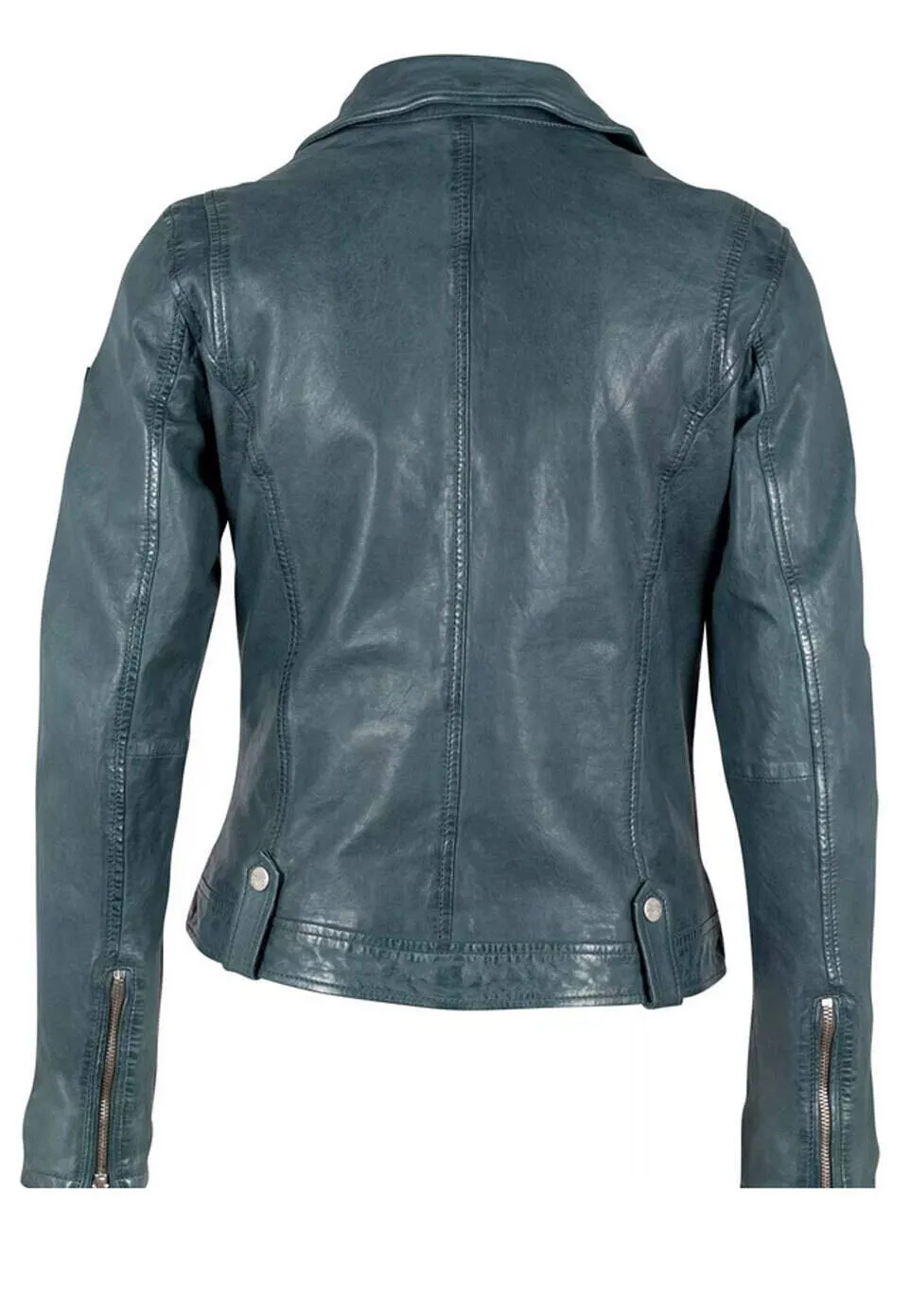 Women's green biker style leather jacket 14985