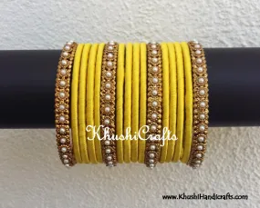 Yellow Designer Silk Bangles