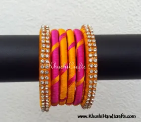 Yellow Pink Designer Silk Bangles