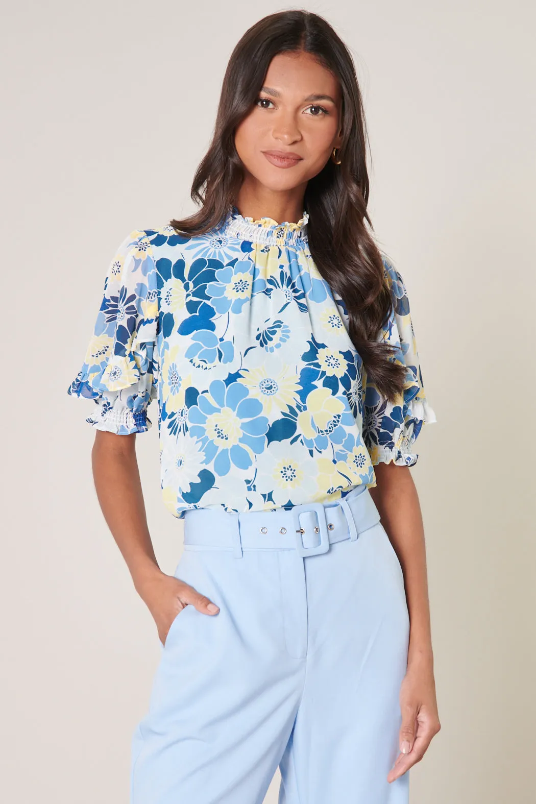 Zippy Seaside Keepsake Smocked Mock Neck Blouse