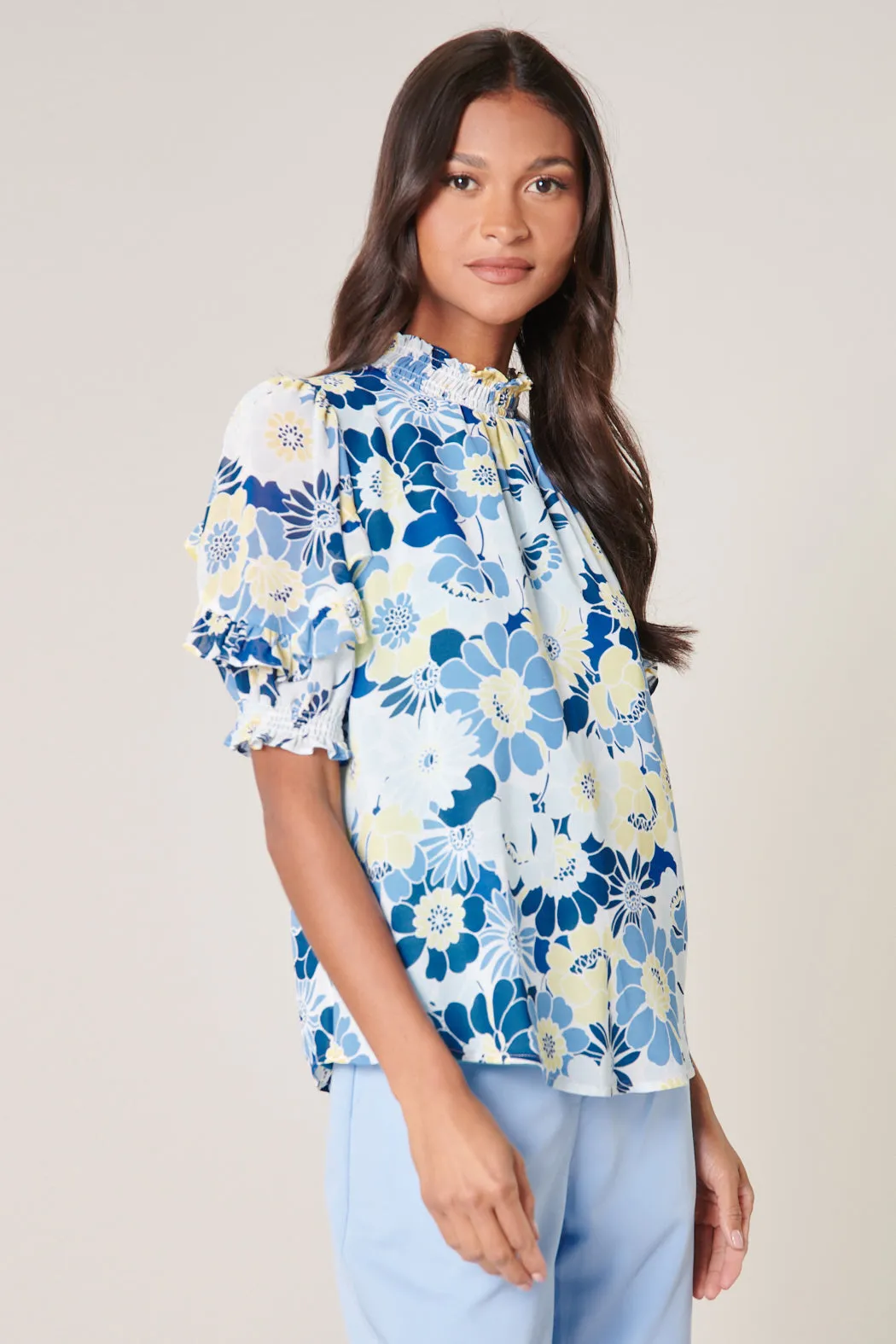 Zippy Seaside Keepsake Smocked Mock Neck Blouse