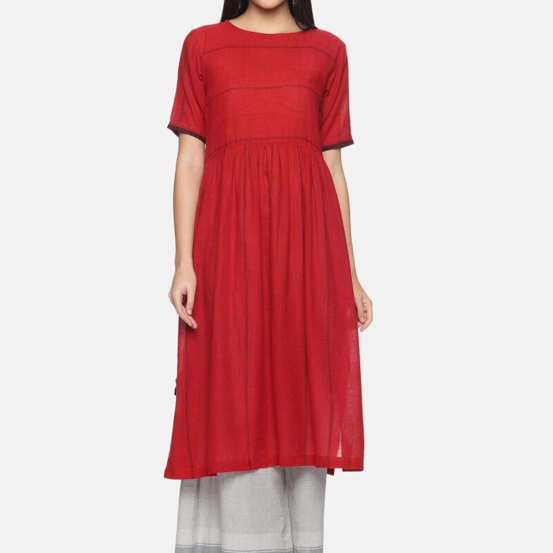 'Akako' - Red handloom gather co-ord set