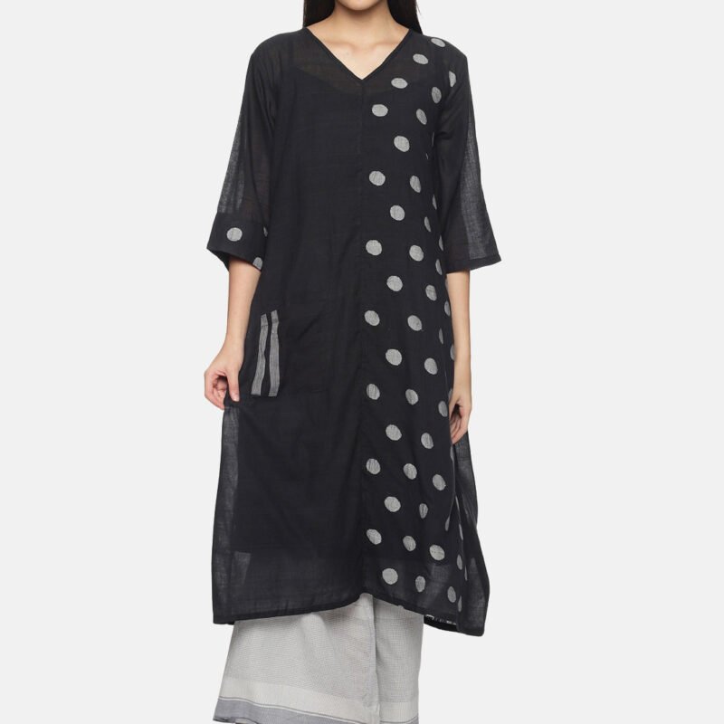Black And White Polka Dot Jamdani Set