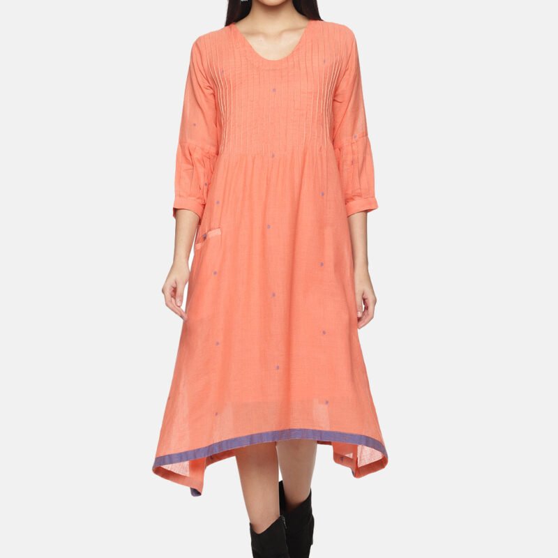 Peach A-line Jamdani Dress