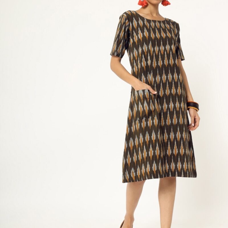 Carob Brown Ikat Shift Dress