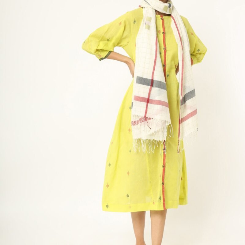Lemon Yellow Muslin Jamdani Dress