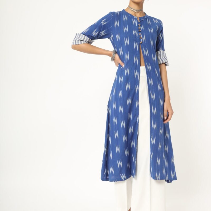 Blue Ikat Front Open Kurti